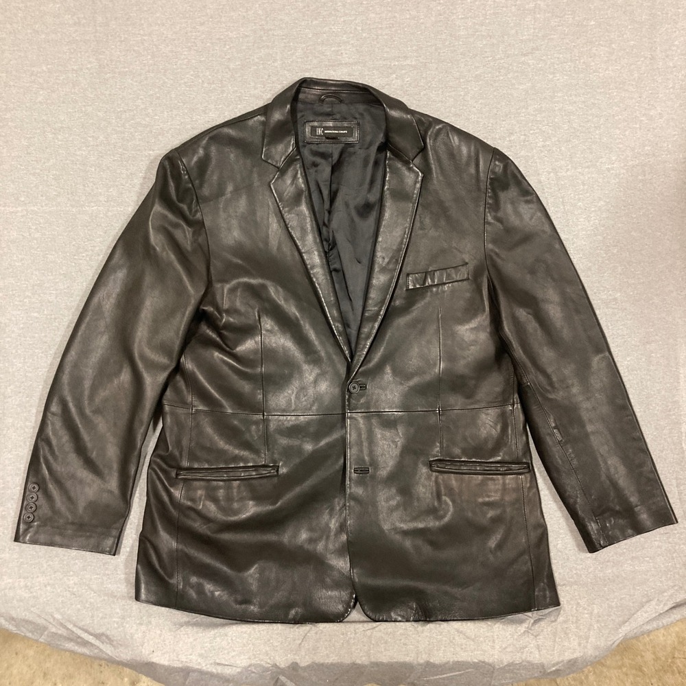 INC International Concepts Mens Black Leather Blazer Jacket XXL WPL 8046
